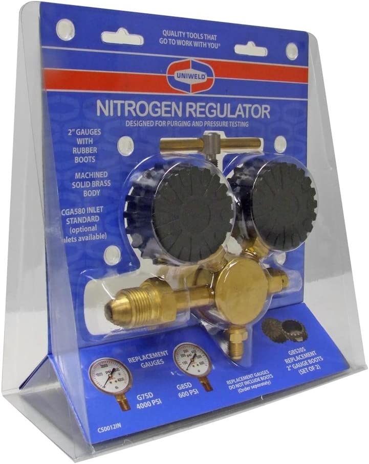 NITROGEN REGULATOR WITH 0-400 PSI DELIVERY PRESSURE, CGA580 INLET CONNECTION AND 1/4-INCH MALE FLARE OUTLET CONNECTION - A&R Supply - Air Conditioning & Refrigeration Wholesaler - UNIWELD