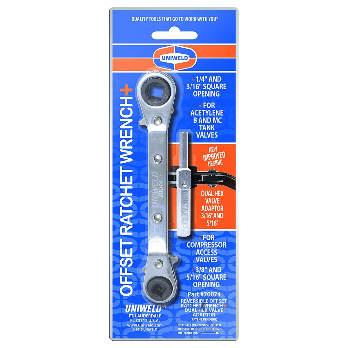 OFF SET RATCHET WRENCH - (3/16,1/4,5/16,3/8) WITH DHVA DUAL HEX WRENCH ADAPTER - A&R Supply - Air Conditioning & Refrigeration Wholesaler - UNIWELD