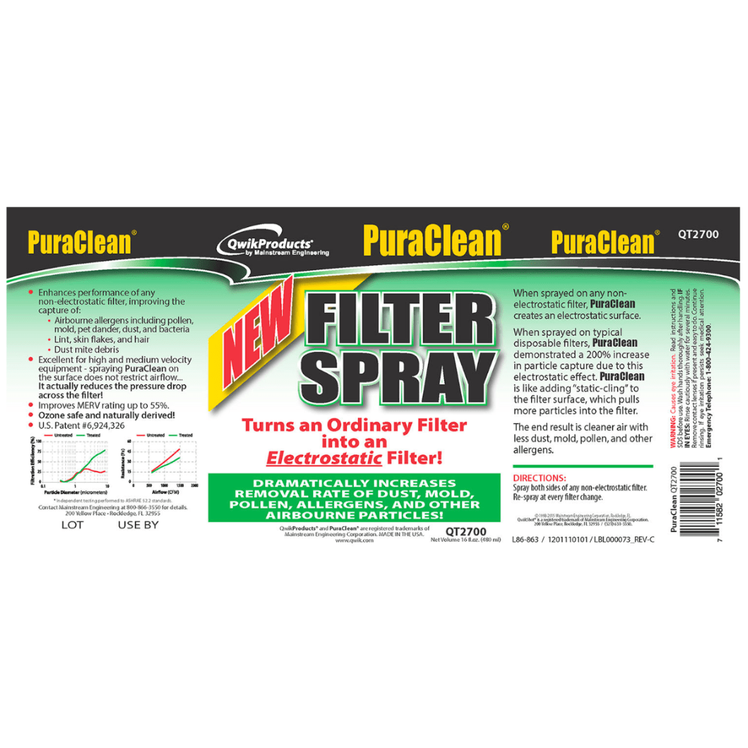 PURACLEAN® FILTER SPRAY- 16 OZ. BOTTLE - A&R Supply - Air Conditioning & Refrigeration Wholesaler - MAINSTREAM ENGINEERING