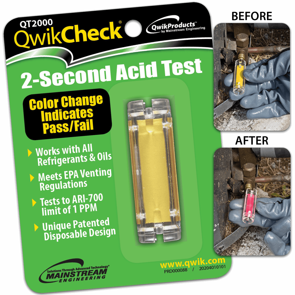 QWIKCHECK® 2-SECOND ACID TEST KIT - A&R Supply - Air Conditioning & Refrigeration Wholesaler - MAINSTREAM ENGINEERING