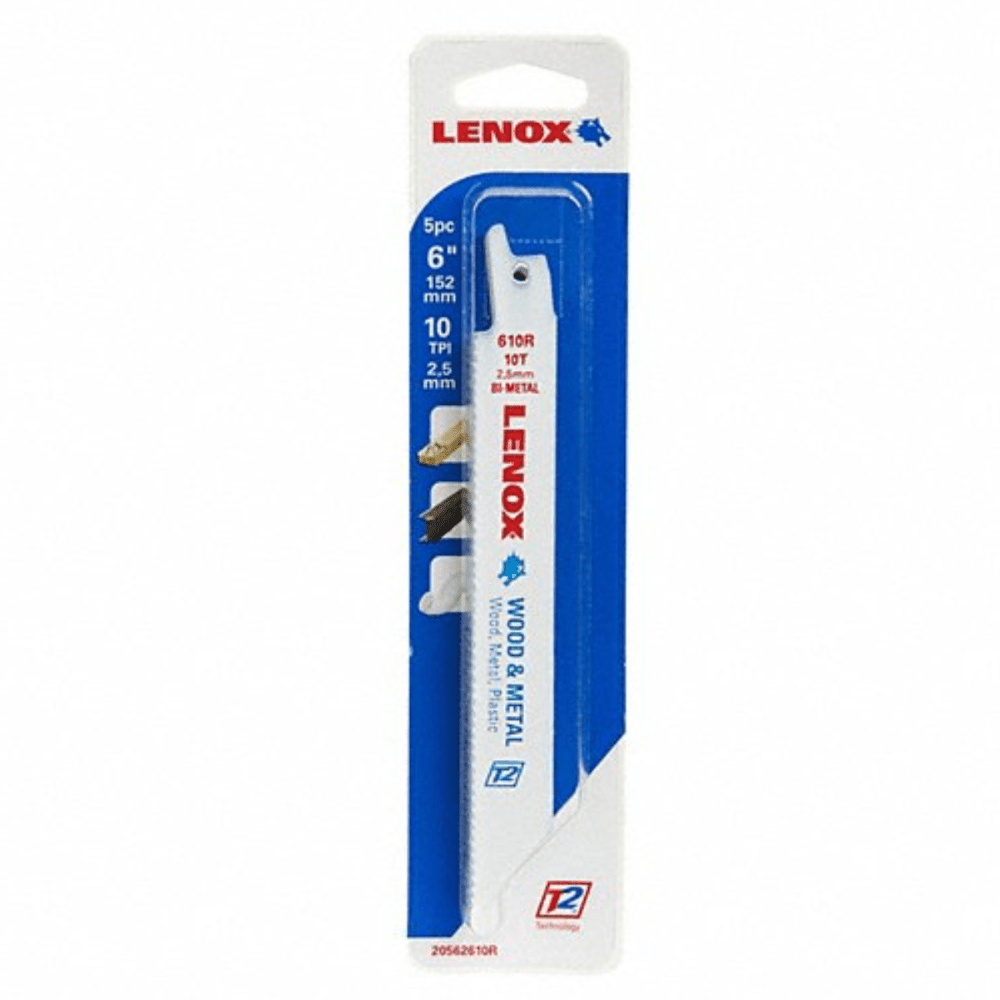 RECIPROCATING SAW BLADE: 10 TEETH PER INCH, 6" BLADE LG, 3/4" HT, 0.035" CUT WD - 5 PK - A&R Supply - Air Conditioning & Refrigeration Wholesaler - LENOX